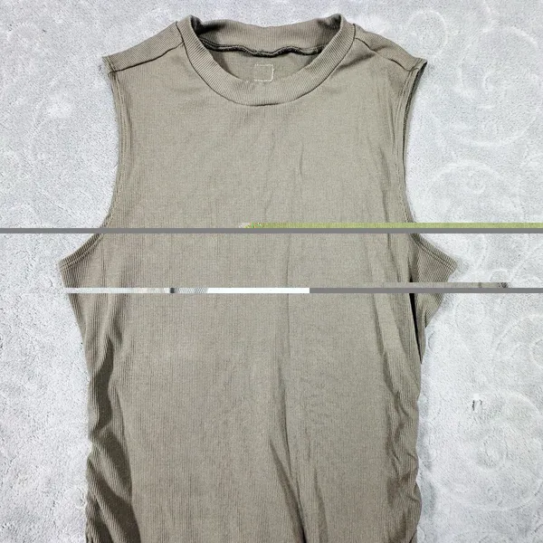 Vuori Pose Modern Maxi Dress Small Olive Green Ribbed Ruched Sleeveless Mock - Image 12