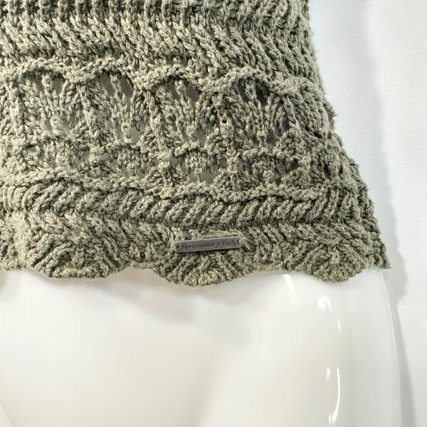 Abercrombie & Fitch XS Halter‎ Top Y2K VTG Crochet Olive Green Cotton Boho 1421 - Image 5