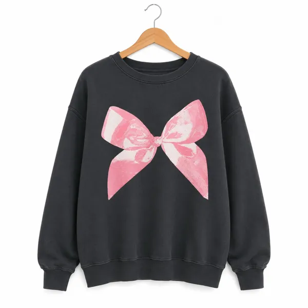 Urban Outfitters Pink Bow Oversized Sweatshirt Gray Coquette Romantic Size M - Image 3