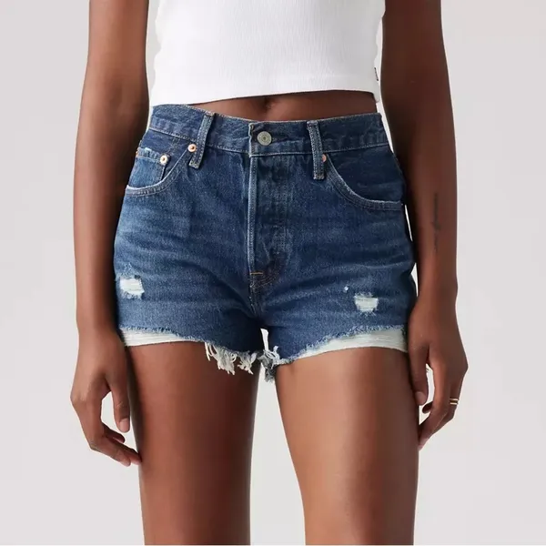 LEVI’s 501 Original Fit High Rise Distressed Western Daisy Duke Shorts Sz. 26 - Image 9