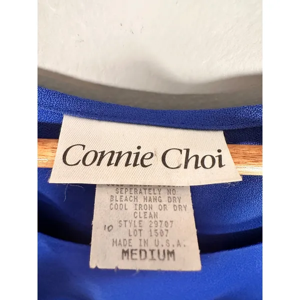 Connie Choi Maxi Dress Womens M Blue Fish Print Vintage 90s Short Sleeve‎ USA - Image 4