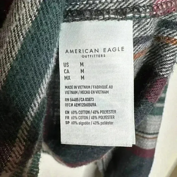 American Eagle Cropped button down flannel‎ shirt plaid Sz M Size M - Image 4