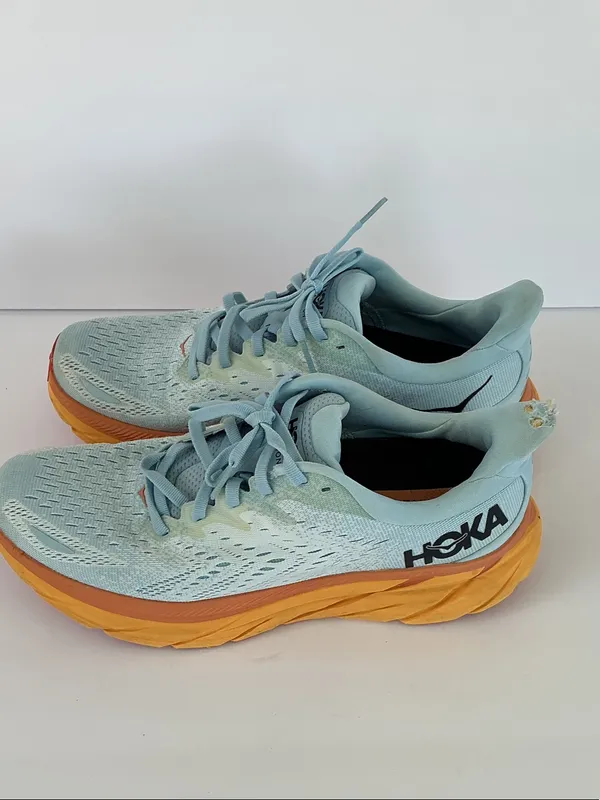 Hoka Clifton 8 Women's Mint Blue Running Shoes with Orange Midsole - Image 4
