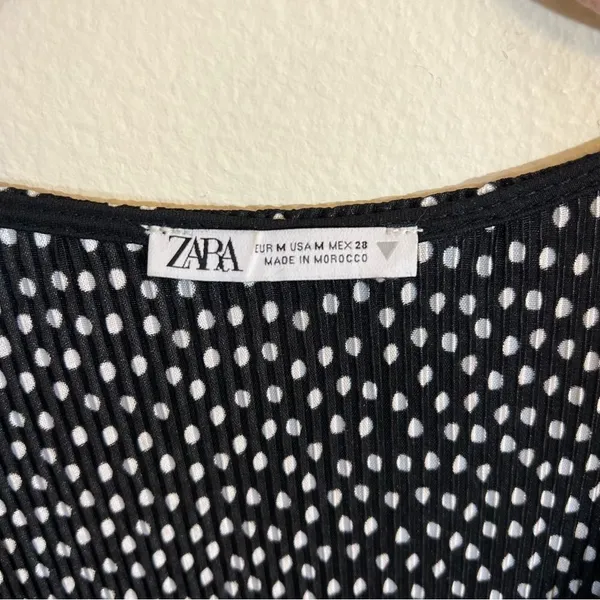 Zara Pleated Surplice V Neck Faux Wrap Blouse Top Polka Dots Long Sleeves Medium - Image 5