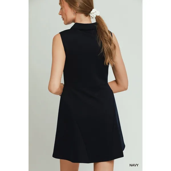 Umgee Collared Quarter Zip Tennis Dress - Navy - Large - Image 3