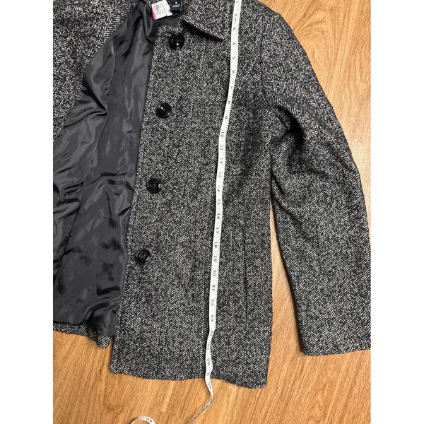 London Fog Womens Black White Herringbone‎ Button Front Pea Coat Jacket Size M - Image 6