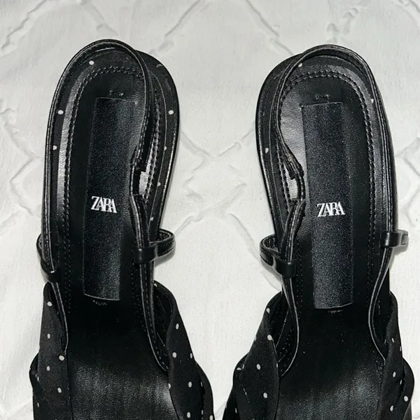 Zara Black & White Polka Dot Kitten Heel Sling back Shoes(Size 39) - Image 6
