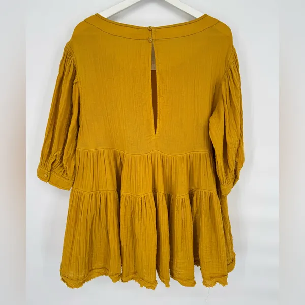 Free People Mustard Yellow Oversized Gauze Cotton Boho Tunic Top Medium‎ - Image 4
