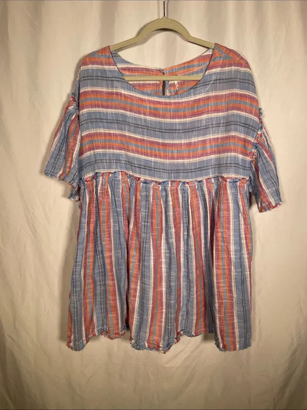 Free People Womens Summer Nights Striped Mini Dress Blue Pink Medium - Image 2