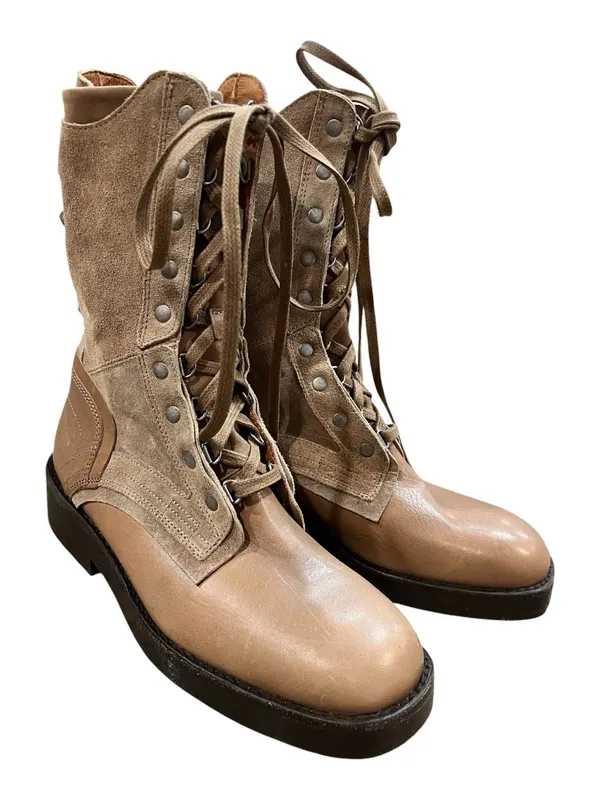 Free People We The Free Jesse Lace-Up Combat Boots Taupe Leather & Suede Size 9 - Image 4