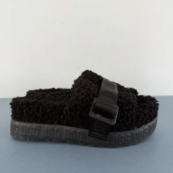 UGG Fluffita Black Platform Shearling‎ Slide Flatform Sandals - Image 4