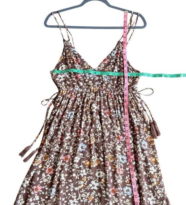 Pinkblush Boho Brown Floral Empire Waist Ruffle Hem Maternity Midi Dress Small - Image 10