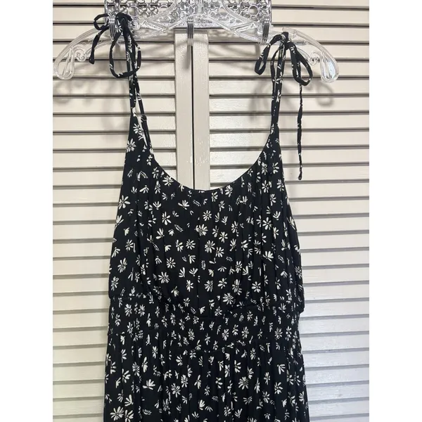 SO Floral Black/Cream Floral Smocked Back Midi Dress Size 2XL Pockets - Image 2