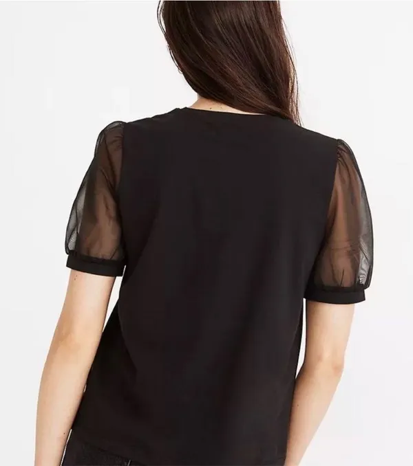 Madewell Black Sheer Sleeve Knit Top Size Medium - Image 3