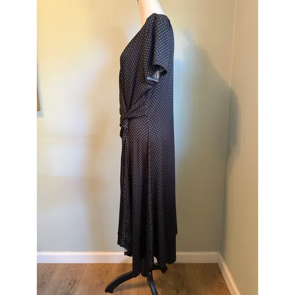 Perceptions Polka Dot Faux Wrap Midi Dress Gold XL Short Sleeve retro rockabilly y2k whimsig - Image 2