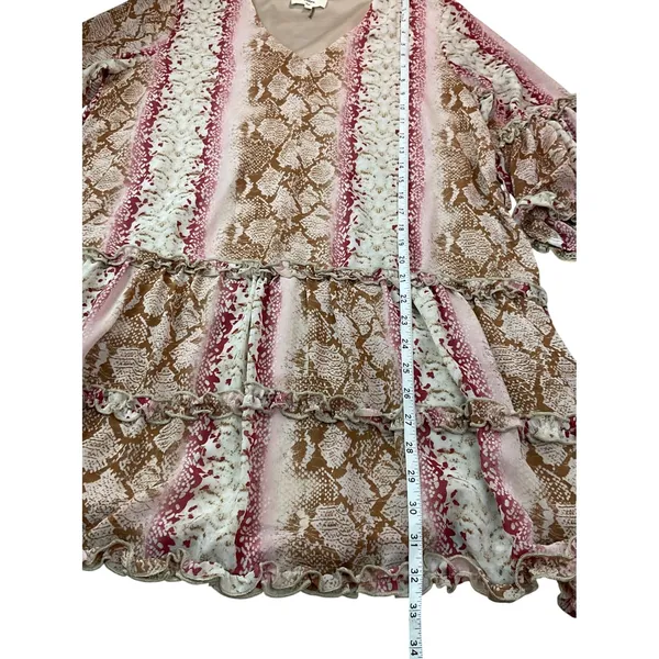 Entro‎ Snake Print Ruffle Tiered V Neck Bell Sleeve Mini Dress Size M - Image 9