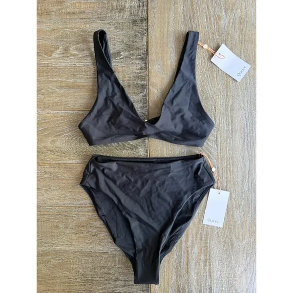 Quince NWT Italian Plunge Bikini Top and High-Rise High-Leg Bottoms Black Small - Image 3