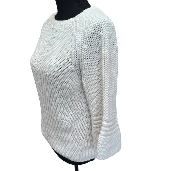 Anthropologie‎ Sweater Women's Small Rosie Neira White Cotton Knit Bell Sleeves - Image 4