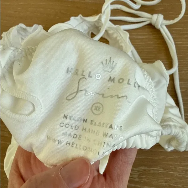 Hello Molly Bikini Halter Neck Lettuce Edge Ruched Sunny Squeeze Size XS White - Image 4