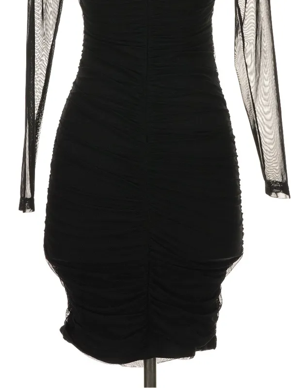 Princess Polly Charvi Black Ruched Mesh Mini Dress Size 4 Indie Y2K Party - Image 9