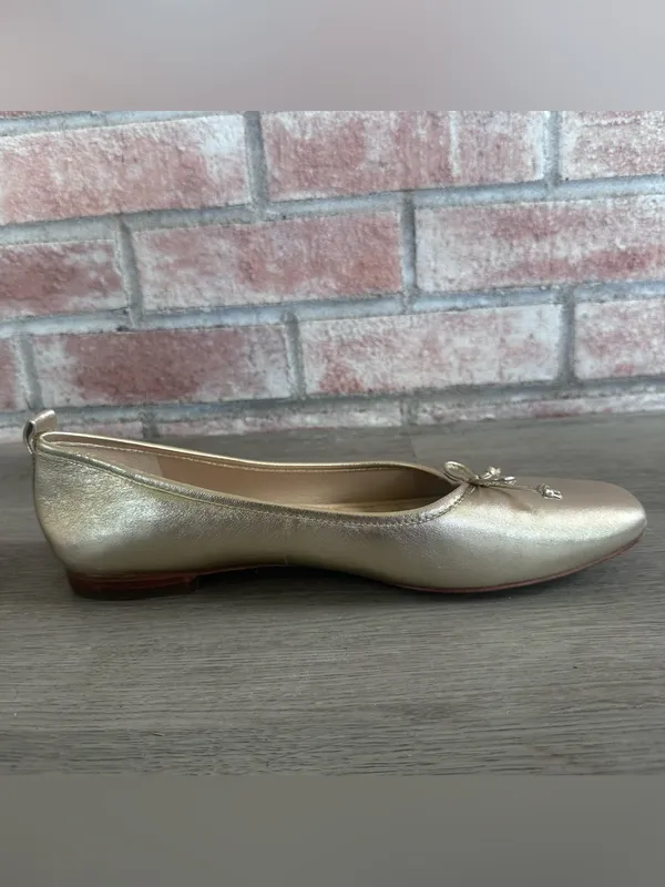 J. McLaughlin Ballet Flats Bow Women’s 9.5 Champagne Gold Square Toe Classic - Image 4