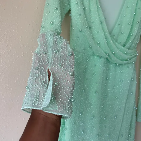 Oh Polly Mint Green Embellished Wrap Over Mini Dress US Size 4 - Image 4