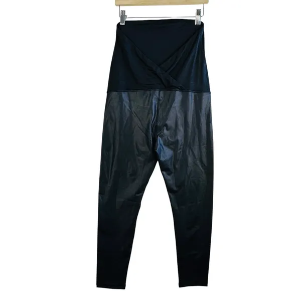 Ingrid Isabel Maternity Faux Leather Leggings Over Belly Panel Black‎ L Chic - Image 2