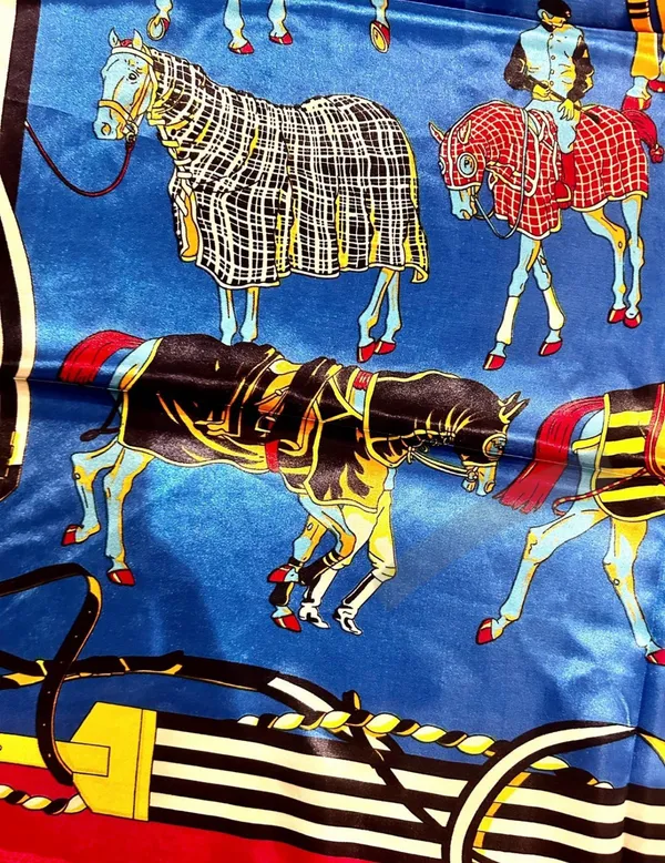 Vintage classic EQUESTRIAN horses PRINT SQUAR SILKy SCARF 35/35 - Image 5