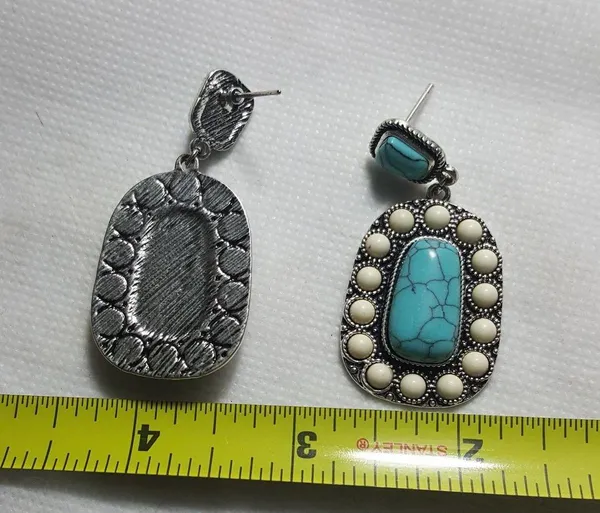 Tibetan Silver Turquoise Dangle Drop Hook Earring Blue - Image 3