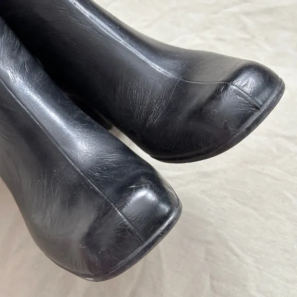 Vintage Black Square Toe Leather Heeled Boots Waterproof Sole Fleece Lined Sz 7 - Image 10