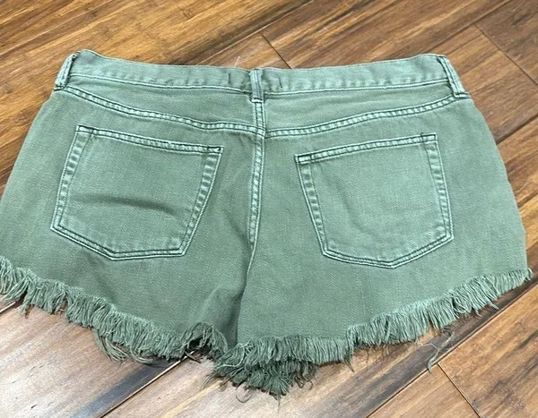 We The Free Good Vibrations Army Green Denim Short Size 29 - Image 2