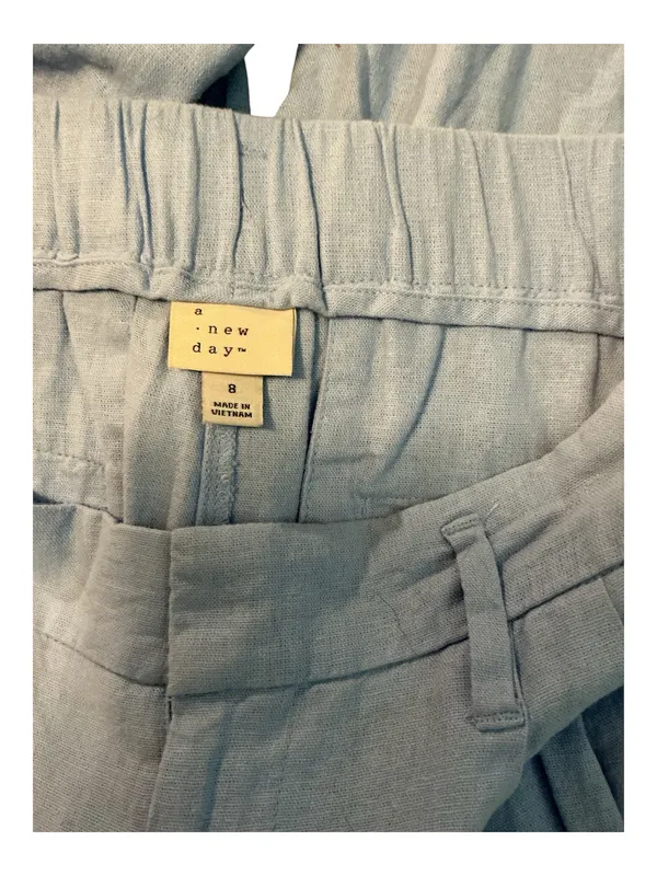 A New Day Pastel Blue Linen Blend Wide Leg Pleated Trouser Pants Women's Size 8 - Image 3