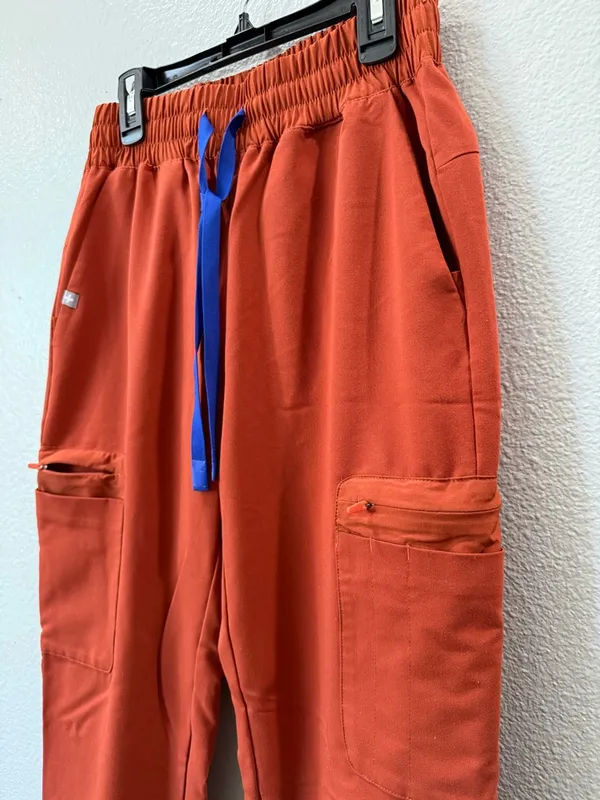 FIGS Technical Collection Jogger Scrub Pants XS Burnt Orange Elastic Waist Cargo - Image 3