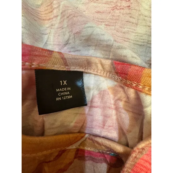 Ali Miles Size 2X Top Snap Up 2 Pc Tank Blouse Pink Crinkle Colorful Retro Mod - Image 6