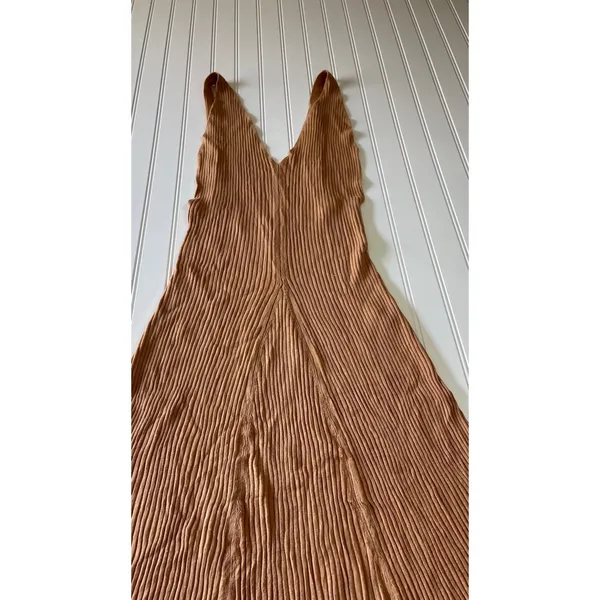 Free People Sweet As Honey Dress Copper Ribbed Maxi Low Back Sleeveless Large - Image 3