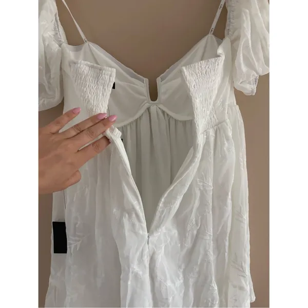 Lulus Cutest Icon White Embroidered Off-the-Shoulder Mini Dress Size Medium NWT - Image 7