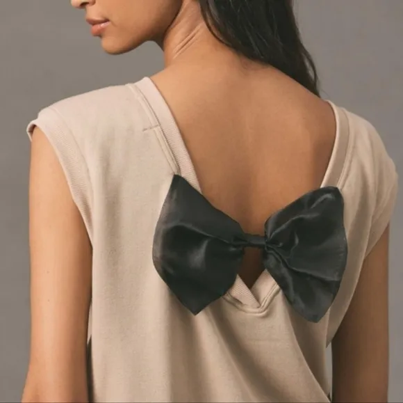 Anthropologie, New, Maeve Tan Bow Back Balletcore Muscle Tee Shirt, Size XL - Image 2