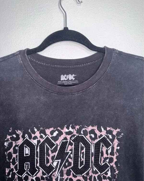 Maurices AC/DC Black Animal Print Graphic Tee Rhinestone Oversized - Image 3