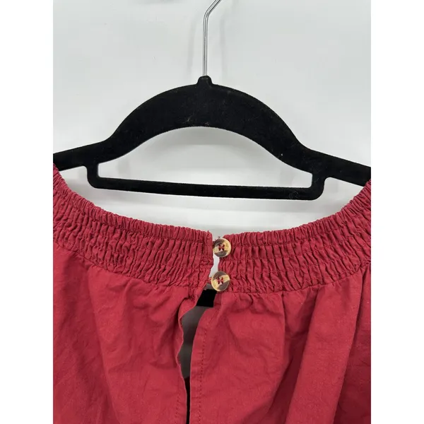 Cottagecore Red Smocked V-Neck Balloon Sleeve 100%‎ Cotton Mini Dress Sz L Boho - Image 7