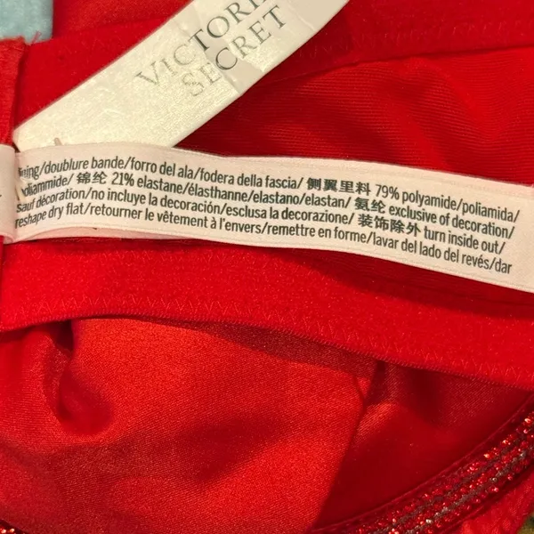 VICTORIA’S SECRET Dream Angels Wicked Satin Peek A Boo Cup Bra Red Crystal XL - Image 11