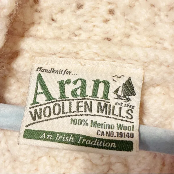 Aran Woollen Mills Merino Wool Cream Cable‎ Knit Chunky Sweater Size XL - Image 3