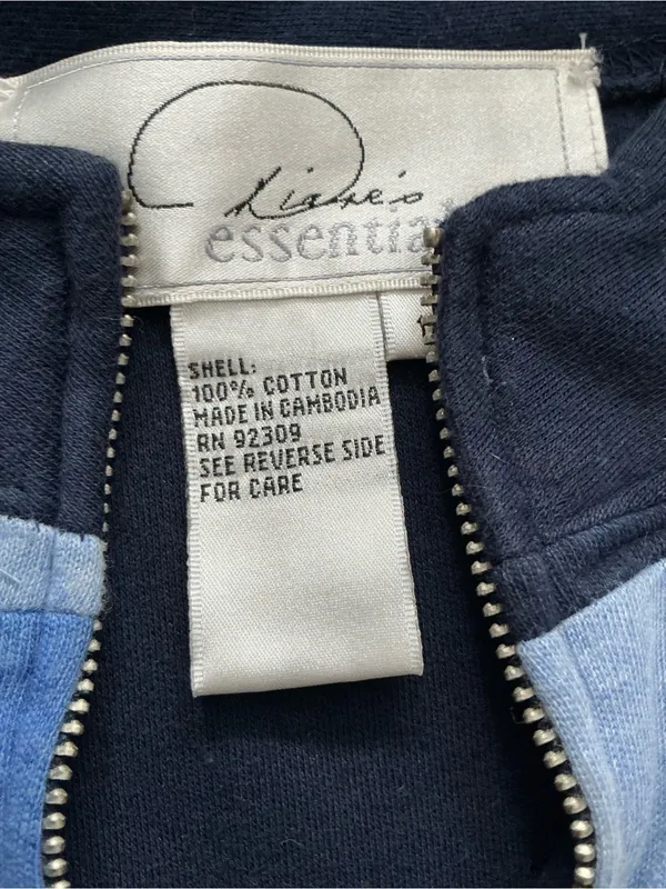 Essentials Navy and Light Blue Patchwork Embellished Zip Jacket Size 1X - Image 10