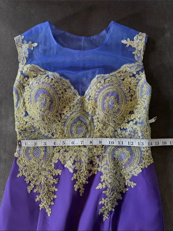 Women’s Purple Formal Evening Gown Gold Accents Mermaid Fit Train Size 10 NWT - Image 9