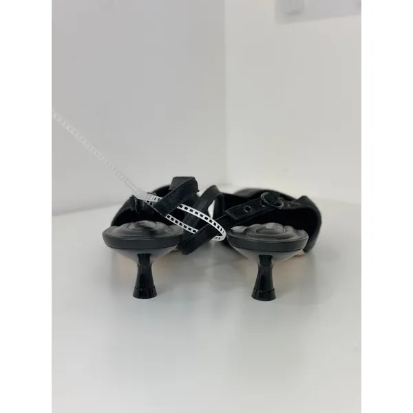 NEW Antonio Melani Kitten Heel Sling Back Black Leather Fur Minimalist US 8 - Image 7