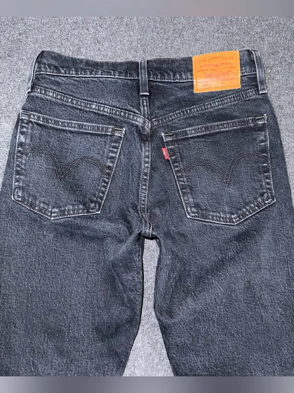 Levis Premium 501 Skinny Jeans Distressed Black Denim Button Fly High Rise 24x28 - Image 4