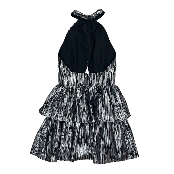 Lulus Divine Disco Black Metallic Silver Halter Tiered Mini Dress Size Small - Image 3