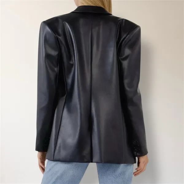Anthropologie Endless Rose L Black Faux Leather‎ Blazer Jacket Pockets Y2K Retro - Image 3