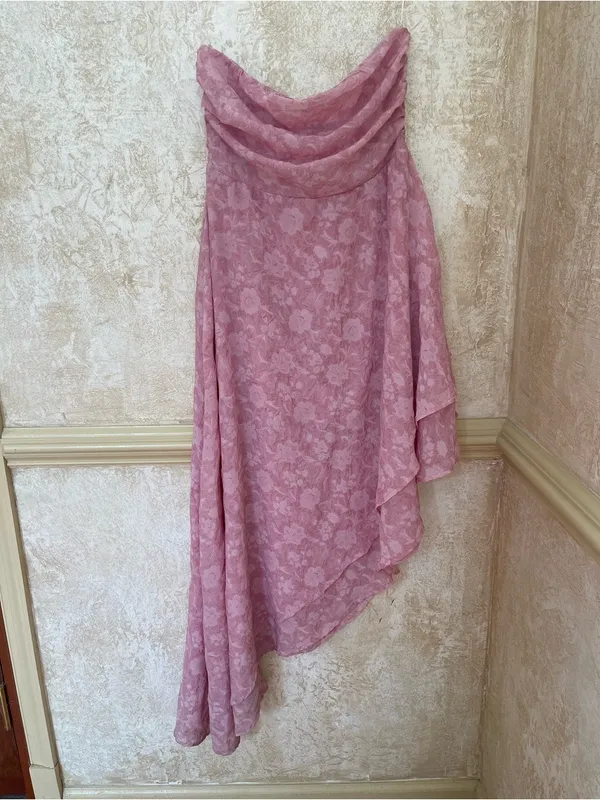 En Elly By Anthropologie Strapless Hi-Low Jacquard Cocktail Dress Pink Floral M - Image 5