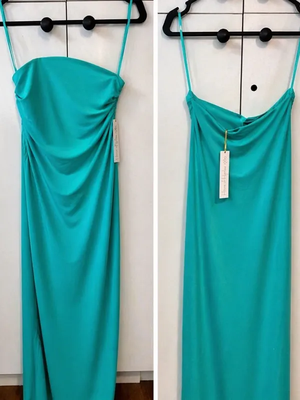 House of Harlow 1960 Turquoise Green Strapless Bodycon Midi Dress Double Lined - Image 2