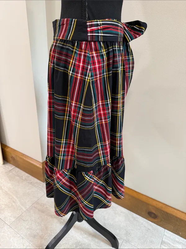 J. Crew Tartan Plaid Big Bow Ruffle Trim Midi Skirt size 6 - Image 6